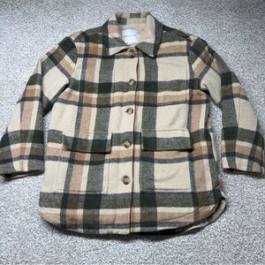 American Eagle Heavy‎ Sherpa Lined Shacket Brown Green Beige Plaid Size Medium